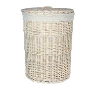 Red Hamper H083-2 Wicker Large Round White Wash Laundry Basket With A White Lining