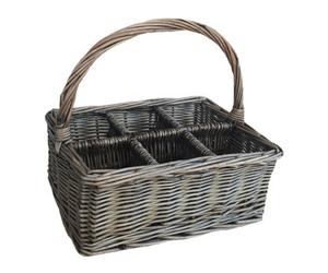 Red Hamper H085 Wicker Antique Wash Rectangular 6 Section Cutlery Basket