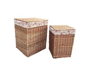 Red Hamper H095R Garden Rose Lining Set Of 2 Light Steamed Square Laundry Wicker Basket