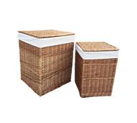 Red Hamper H095W White Lining Set Of 2 Light Steamed Square Laundry Wicker Basket