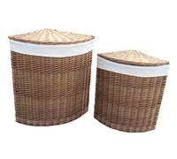 Red Hamper H096W Wicker Set Of 2 Light Steamed Corner Laundry Baskets With White Lining