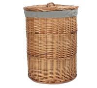 Red Hamper Large Light Steamed Wicker Round Linen Basket with Grey Sage Lining - Grey
