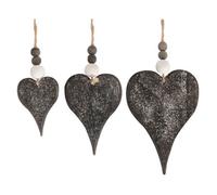 Red Hamper H174 Wicker Set Of 3 Hanging Glitter Heart Decorations