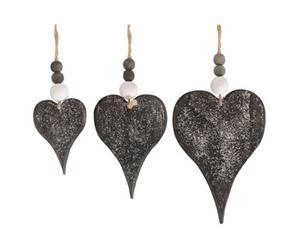 Red Hamper H174 Wicker Set Of 3 Hanging Glitter Heart Decorations