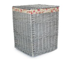 Red Hamper H198R/2 Grey Wash Square Laundry Basket With Garden Rose Lining