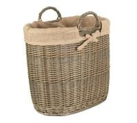 Red Hamper Hessian Lined Oval Wicker Log Basket - Brown