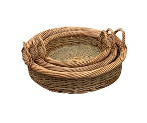 Red Hamper Jmv47G/home Wicker Set Of 3 Round Green Willow Trays
