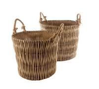 Red Hamper L013 Wicker Set Of 2 Vertical Weave Hessian Lined Log Baskets