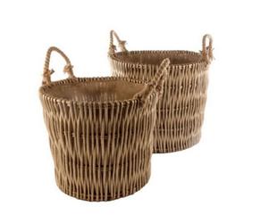 Red Hamper L013 Wicker Set Of 2 Vertical Weave Hessian Lined Log Baskets