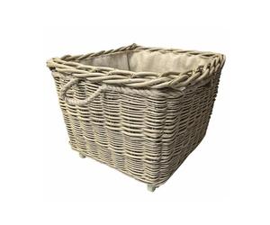 Red Hamper L022/HOME Square Hessian Lined Wheeled Log Basket
