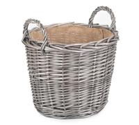 Red Hamper Large Antique Wash Finish Wicker Lined Log Baskets, Brown, H33 x W42 x D42cm