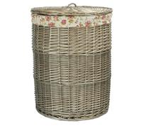 Red Hamper Large Antique Wash Round Laundry Basket with Garden Rose Lining