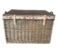 Red Hamper Large Antique Wash Storage Wicker Basket with Garden Rose Lining, Brown