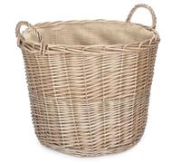 Red Hamper Large Chestnut Finish Wicker Round Lined Log Basket in Natural Red Hamper Natural