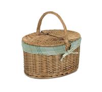 Red Hamper Large Light Steamed Oval Butterfly Lidded Wicker Picnic Basket - Cream Tartan