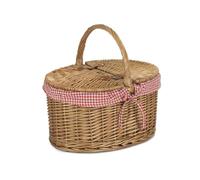 Red Hamper Large Light Steamed Oval Butterfly Lidded Wicker Picnic Basket - Red Checked - Wicker - 1