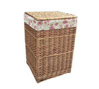 Red Hamper Large Light Steamed Wicker Square Laundry Basket with Garden Rose Lining