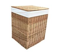 Red Hamper Large Light Steamed Wicker Square Laundry Basket with Oatmeal Lining