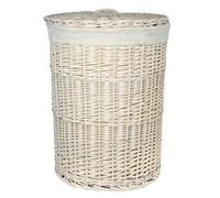 Red Hamper Large Round Wash Laundry Basket with a White Lining, Wicker, 60 x 46 x 46 cm