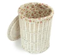 Red Hamper Large Round White Wash Wicker Laundry Basket with a Garden Rose Lining