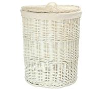 Red Hamper Large Round White Wash Wicker Laundry Basket with a Oatmeal Lining