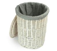 Red Hamper Large Round White Wash Wicker Laundry Hamper with Grey Sage Lining