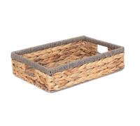 Shallow Rectangular Water Hyacinth With Grey Rope Border Storage Basket - Brown / 34cm