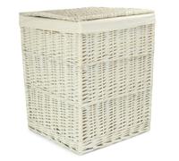 Red Hamper Large Square White Wash Wicker Laundry Basket with Cotton Lining