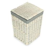 Red Hamper Large Square White Wash Wicker Laundry Hamper with Grey Sage Lining