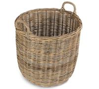 Red Hamper Large Tall Round Fireside Grey Rattan Log Basket, Brown