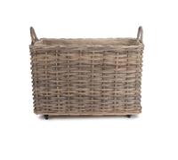 Red Hamper Large Wheeled Rattan Hessian Lined Log Basket