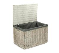 Red Hamper Large Whitewash Finish Storage Wicker Basket - Grey