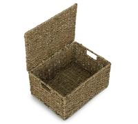 Red Hamper Lidded Seagrass Storage Baskets - Small