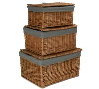 Red Hamper Light Steamed Cotton Lined Storage Basket - Set of 3