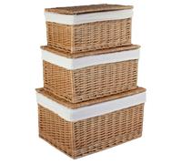 Red Hamper Light Steamed Cotton Lined Wicker Storage Basket - Set of 3