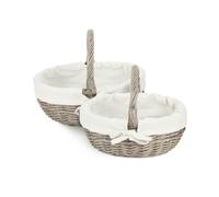 Red Hamper Lined Antique Wash Wicker Bathroom Shopping Basket - Set of 2