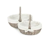 Red Hamper Lined Antique Wash Wicker Bathroom Shopping Basket - Small