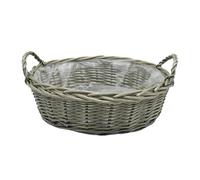 Red Hamper Lined Large Round Antique Wash Display Wicker Tray
