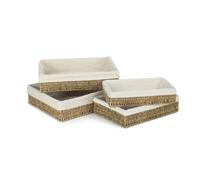 Red Hamper Lined Rectangular Seagrass Serving Tray - Set of 4