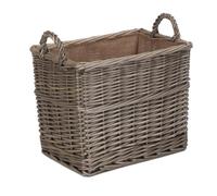 Red Hamper Medium Rectangular Hessian Lined Wicker Log Storage Basket, Rattan