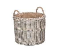 Red Hamper Medium Round Lined Straight-Sided Wicker Log Storage Basket