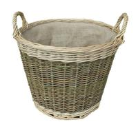Red Hamper Medium Unpeeled Hessian Lined Wicker Log Basket - Brown