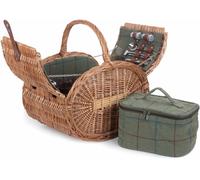 Red Hamper Oval 4 Person Green Tweed Picnic Basket -