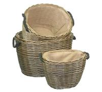 Red Hamper Oval Hessian Lined Wicker Log Basket - Brown - Set of 3