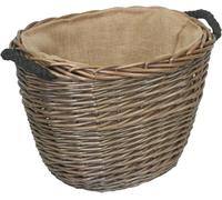 Red Hamper Oval Hessian Lined Wicker Log Basket - Brown - Small