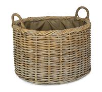 Rattan Large Oval Rattan Storage Log Basket With Cordura Lining Red Hamper Brown One Size