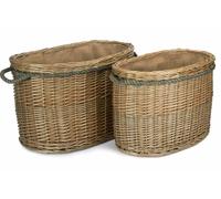 Red Hamper Set 2 Oval Rope Handled Log Baskets, Wicker, Brown, H38 x W58 x D38cm