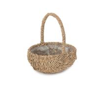 Red Hamper Oval Seagrass Flower Basket Plastic Lined in Brown Red Hamper Brown