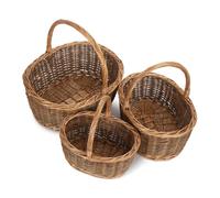 Oval Unpeeled Willow Shopping Basket Set of 3 Red Hamper Brown S