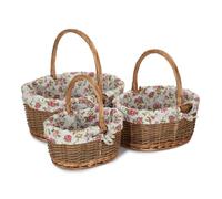 Red Hamper Oval Unpeeled Willow Shopping Basket With Garden Rose Lining in Brown | Size: Medium Red Hamper Brown M